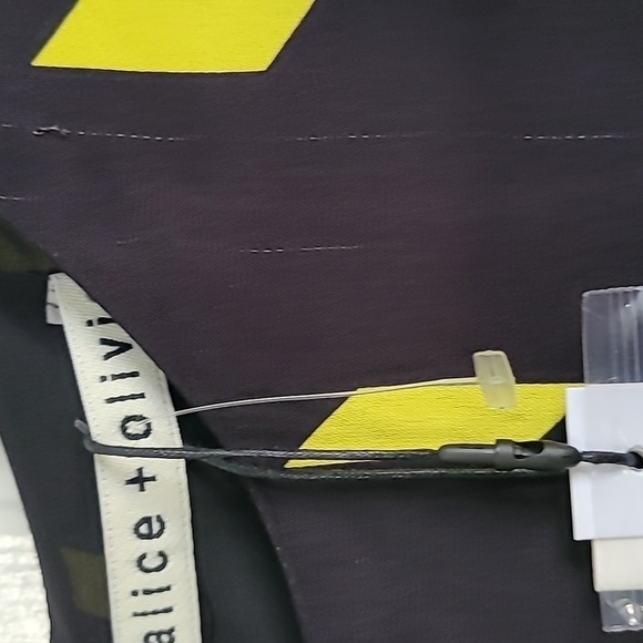 Alice +Olivia Ribbon Tape Black Neon Yellow Longsleeve Dress Size 6 - Picture 4 of 11